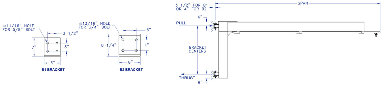 Wall Mounted Swing Arm Tether Track System Drawing