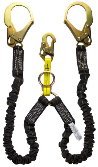 6 Ft. Lanyard, Single, External Absorber, with Steel Snap Hooks on D-Ring  End and Steel Rebar Hook on Anchor End